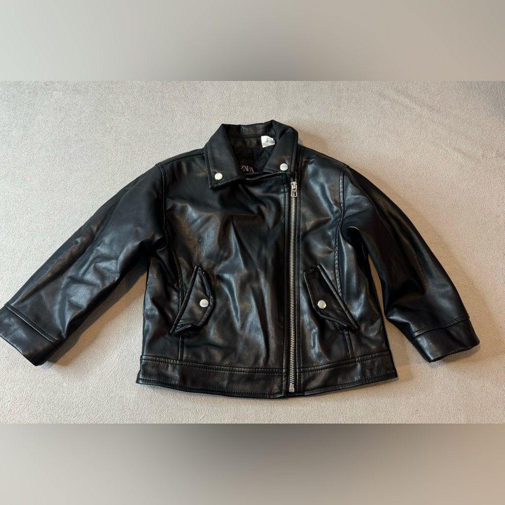 ZARA Youth Kids Faux Leather Motorcycle Biker Jacket Size 4-5 years